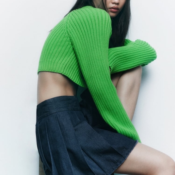 ZARA CROP KNIT SWEATER APPLE GREEN - Picture 4 of 9